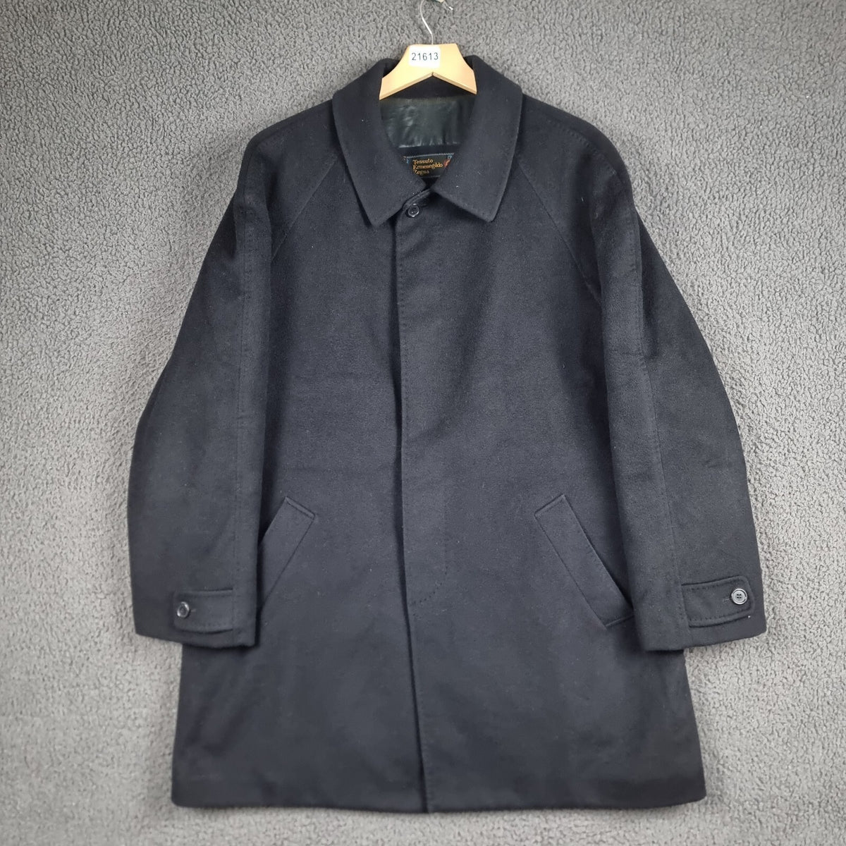 ERMENEGILDO ZEGNA Coat Mens 44 XL Navy Wool & Cashmere Long Trench Overcoat