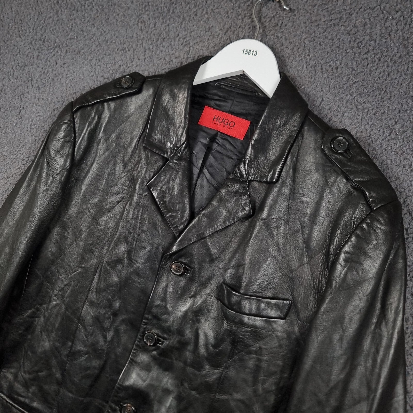 Vintage HUGO BOSS Leather Jacket Men L Large 42 Black Blazer Soft Lambskin Nappa