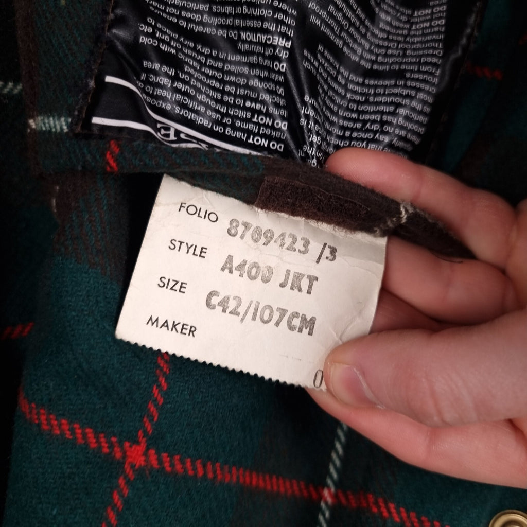 Vintage BARBOUR Northumbria Jacket Mens L C42 A400 Sage Wax Waxed Coat 80s 1987