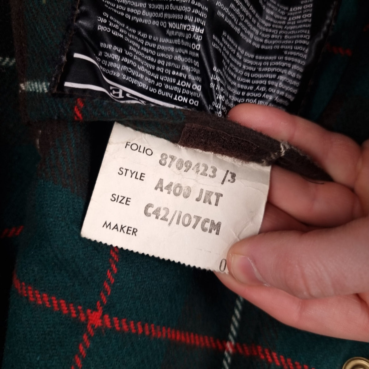 Vintage BARBOUR Northumbria Jacket Mens L C42 A400 Sage Wax Waxed Coat 80s 1987