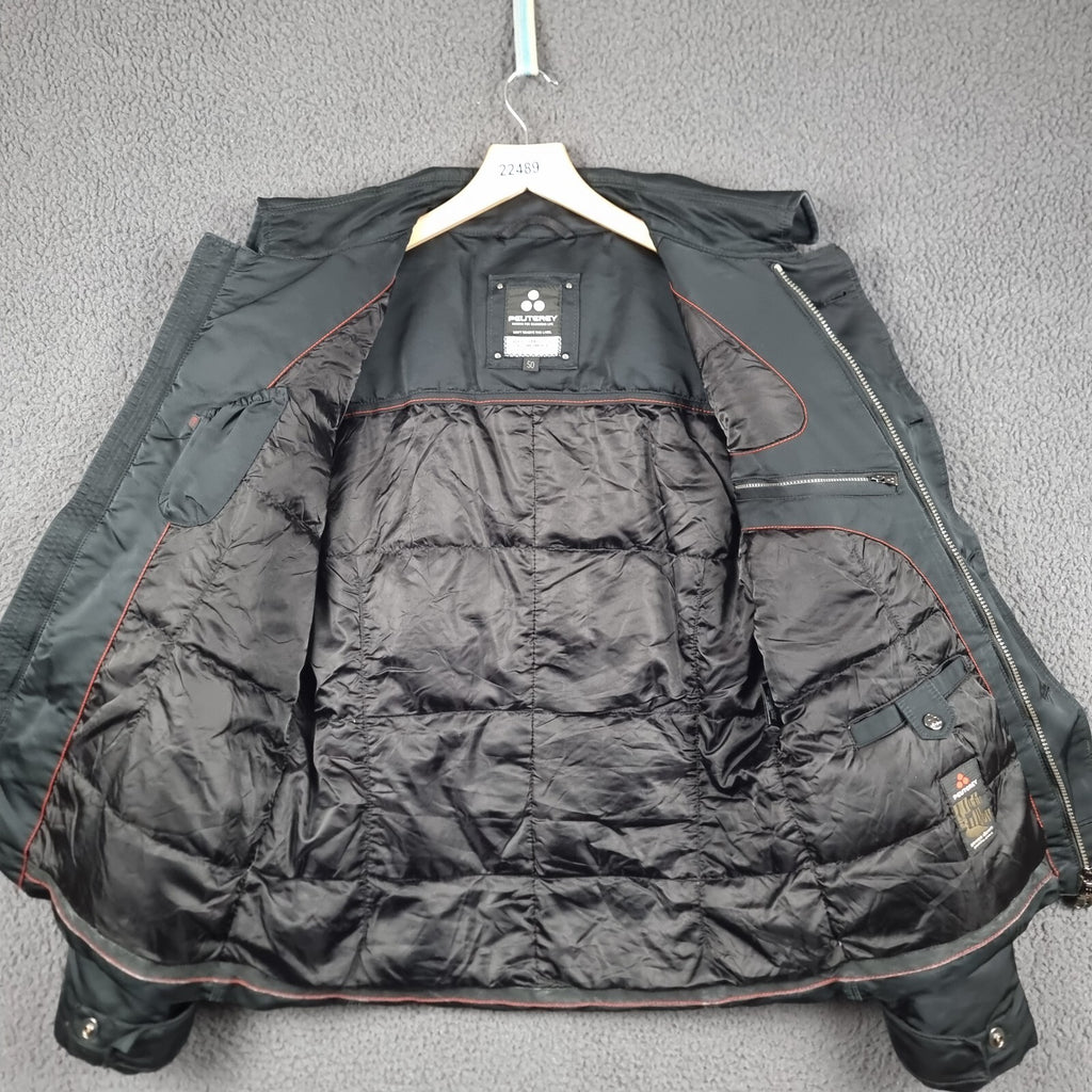 PEUTEREY Jacket Mens L Large 50 Black Goose Down Field Coat Military Collared