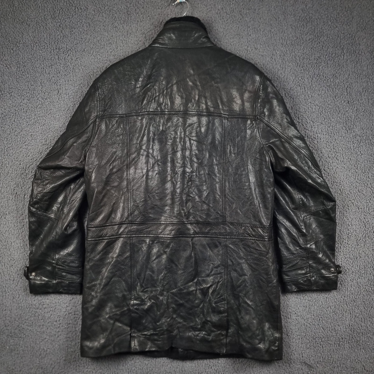 Vintage ARMA Leather Jacket Mens L Large 40 Black Long Overcoat Coat Lined 90s