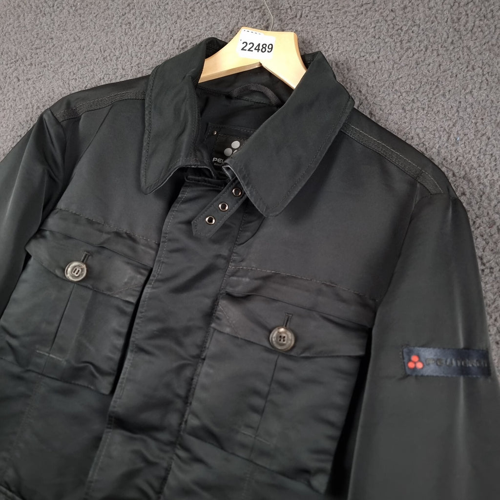 PEUTEREY Jacket Mens L Large 50 Black Goose Down Field Coat Military Collared