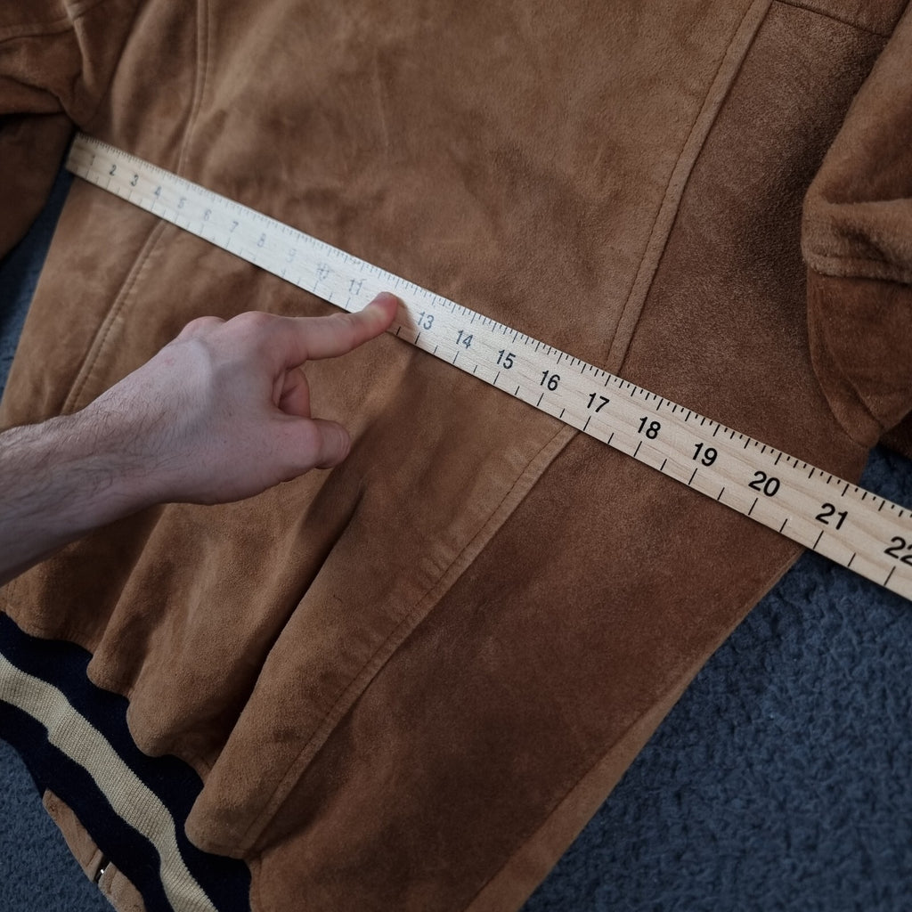 SCHOTT Goat Suede Leather Jacket Mens M Medium Brown Varsity Bomber LC300ST