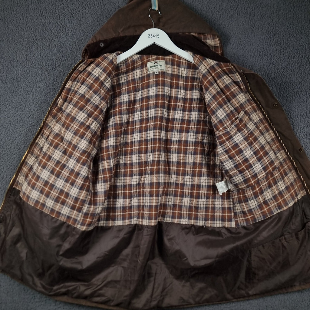 Vintage HOGGS OF FIFE Jacket Mens M Medium Brown Wax Waxed Field Coat Hooded