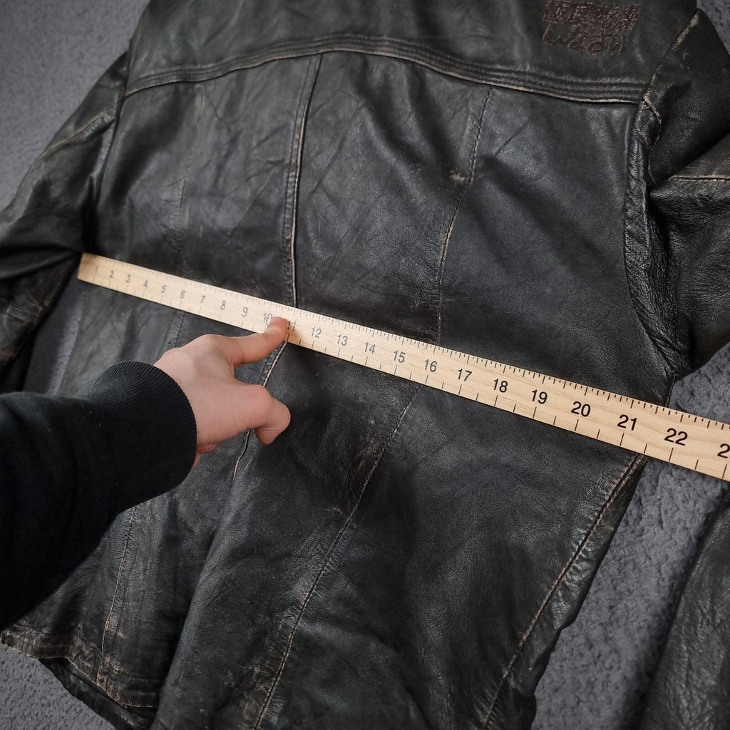 SUPERDRY Leather Jacket Mens L Large Brown Brad Distressed Biker Motorcycle