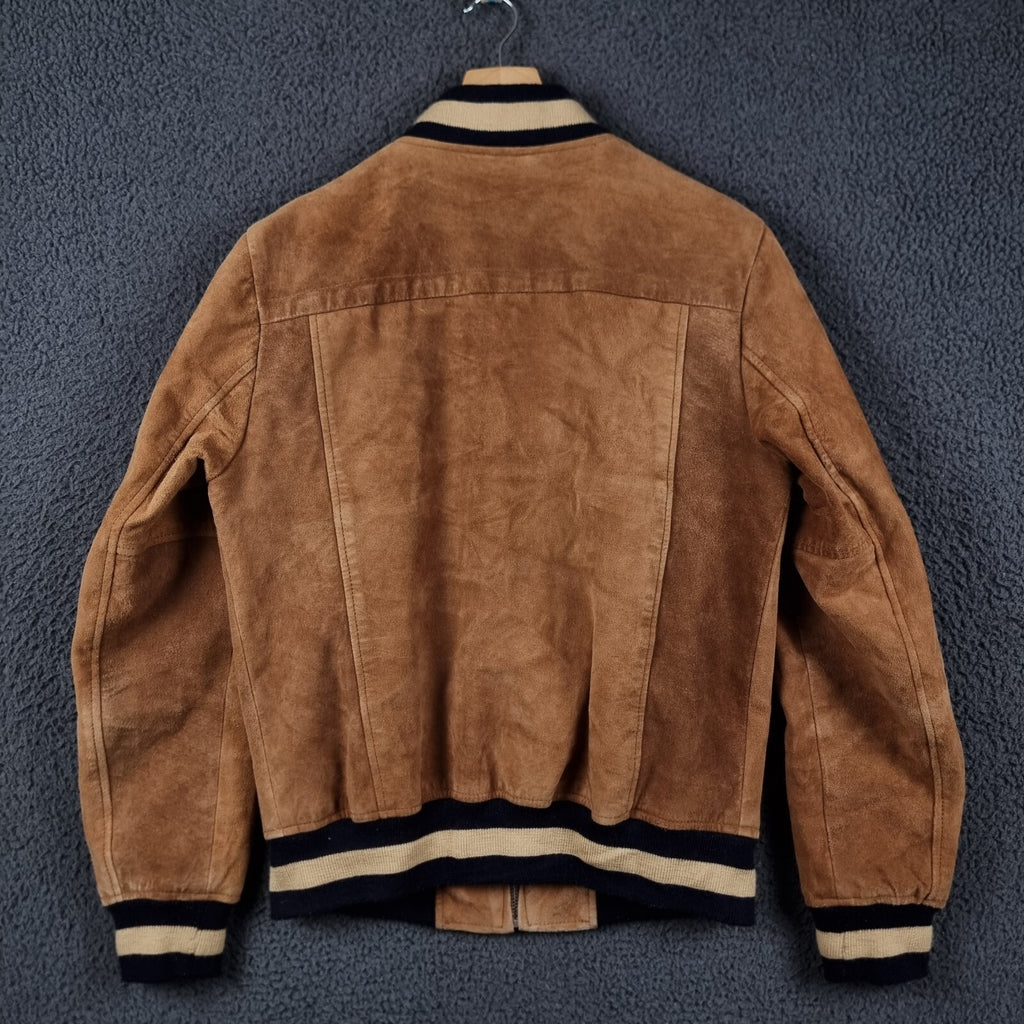 SCHOTT Goat Suede Leather Jacket Mens M Medium Brown Varsity Bomber LC300ST