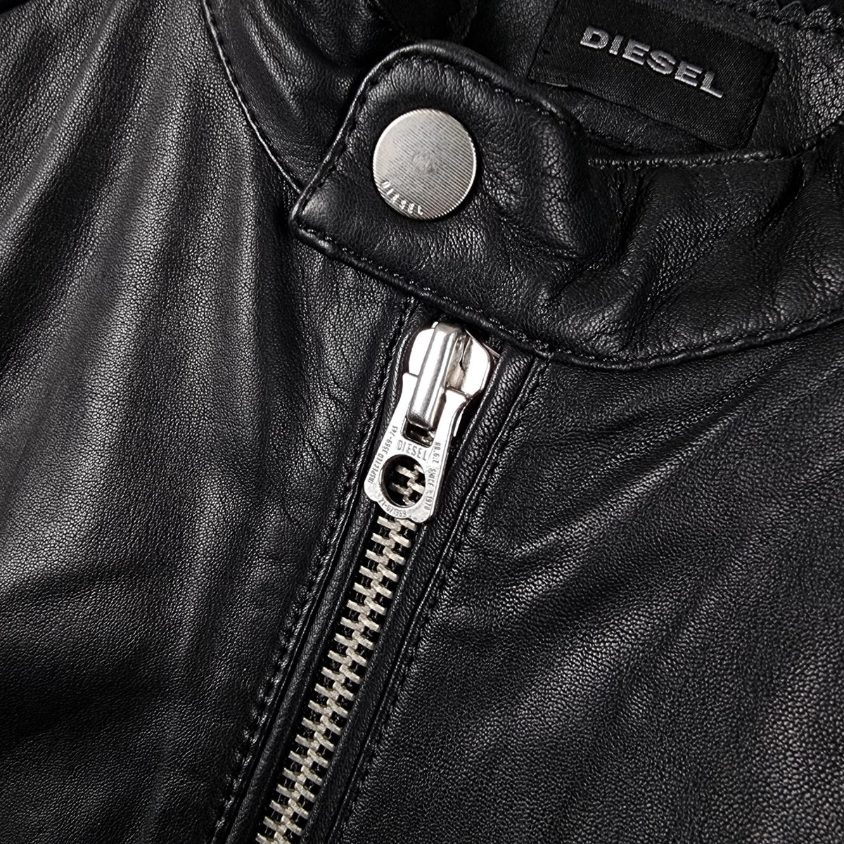 Diesel Leather Jacket Mens XL Black Soft Sheepskin Racer Biker Moto Full Zip