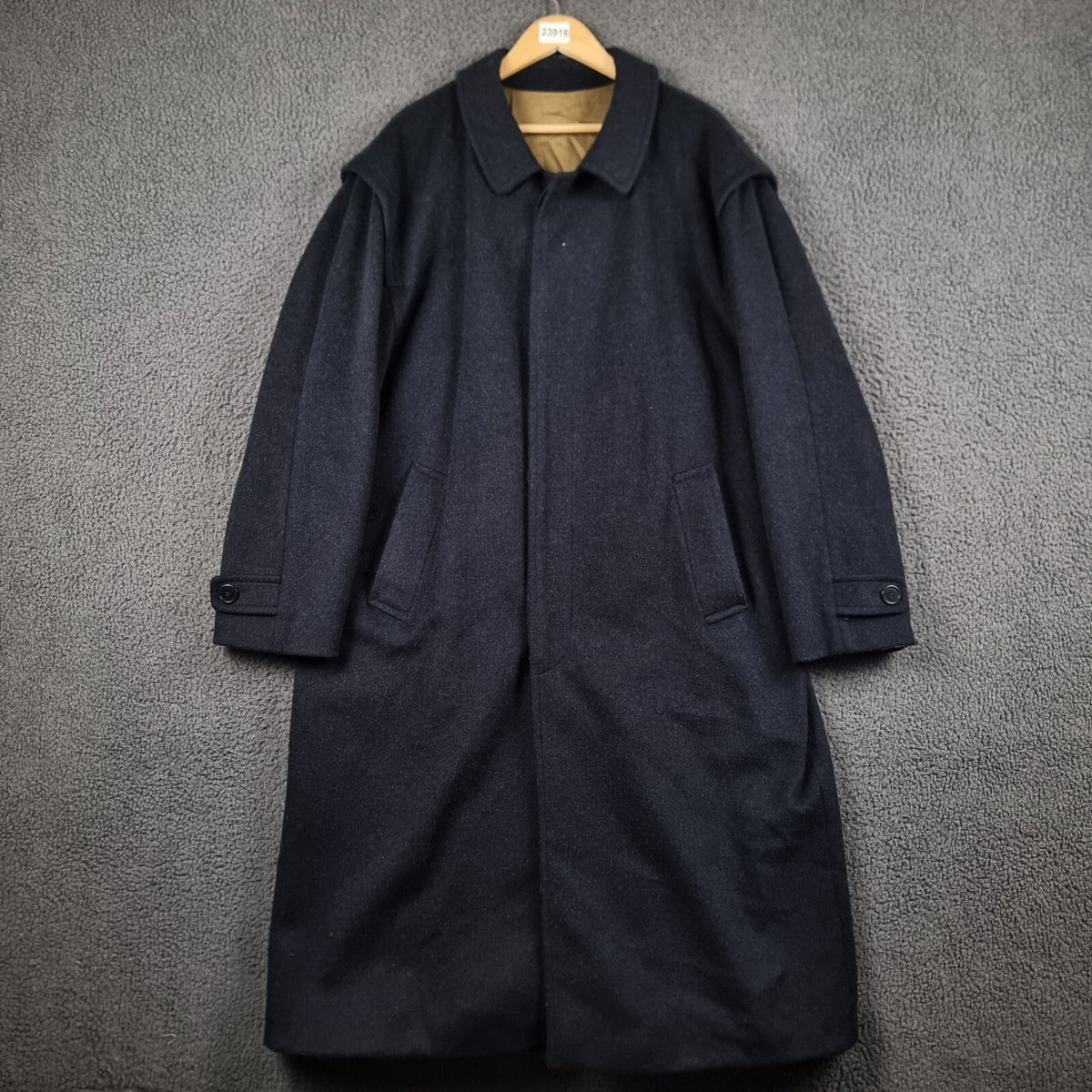 Vintage HUGO BOSS Coat Mens 2XL Navy Blue Wool Loden Overcoat Long Relaxed 80s