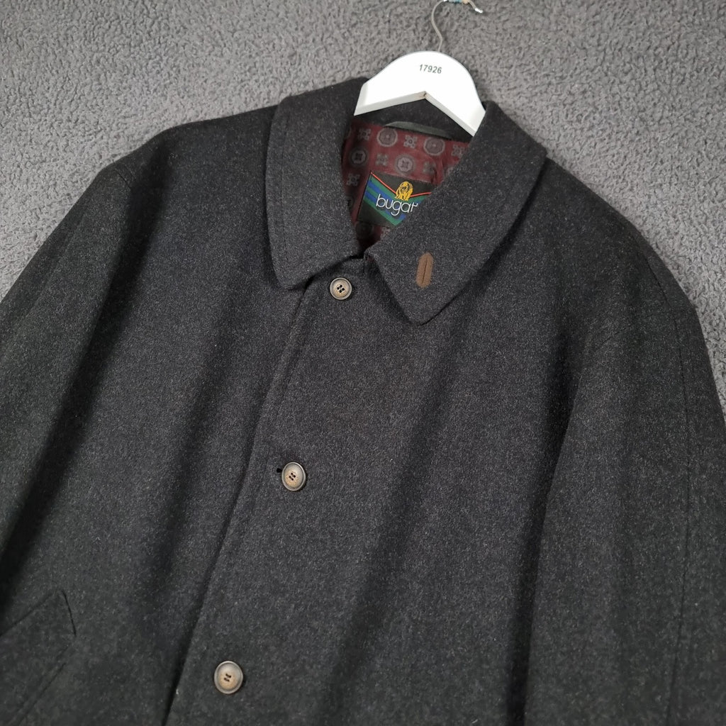 BUGATTI Coat Mens 2XL Black Alpen Loden Wool Long Trench Overcoat Collared