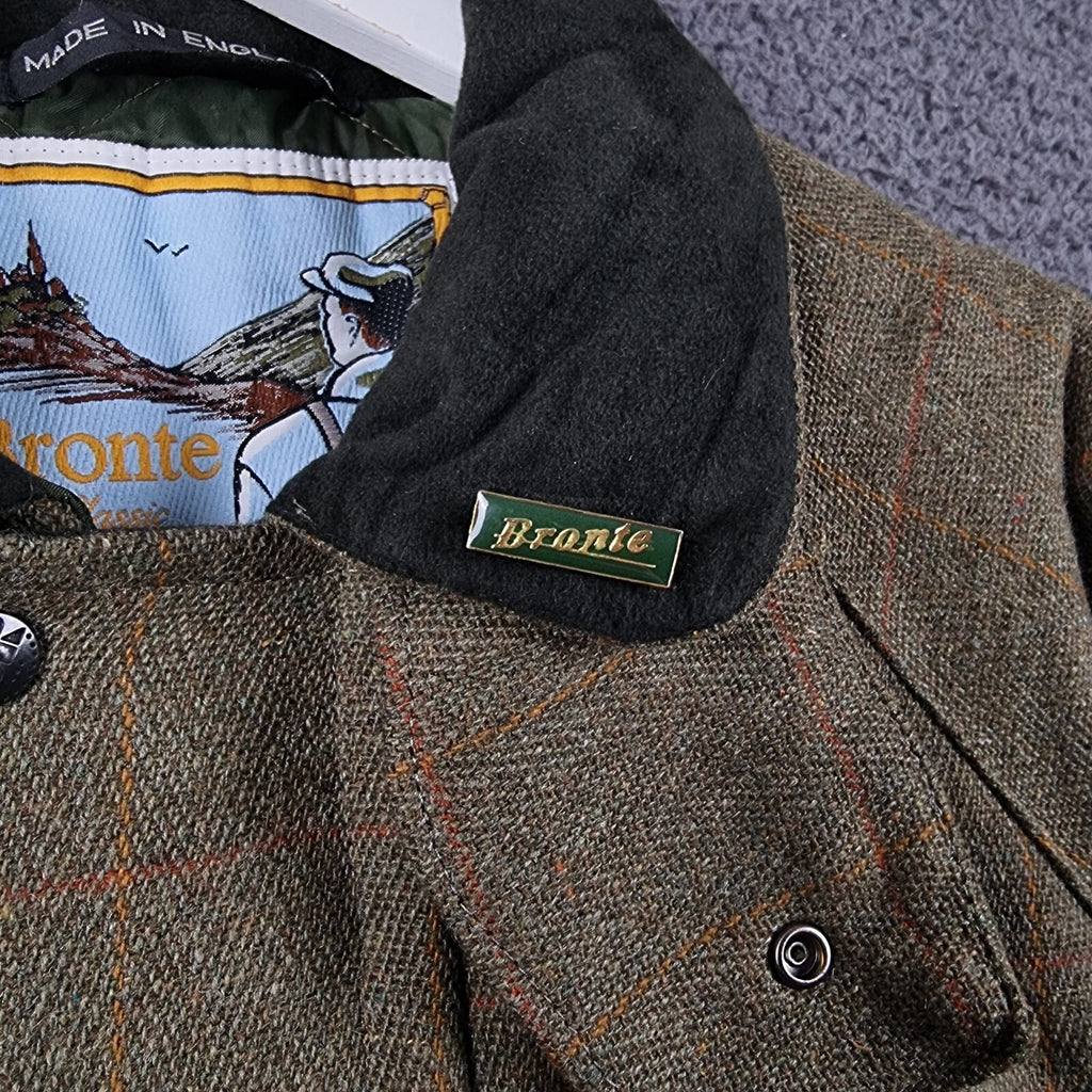 BRONTE Shooting Jacket Mens L Large Green Check Derby Tweed Wool Field Coat UK