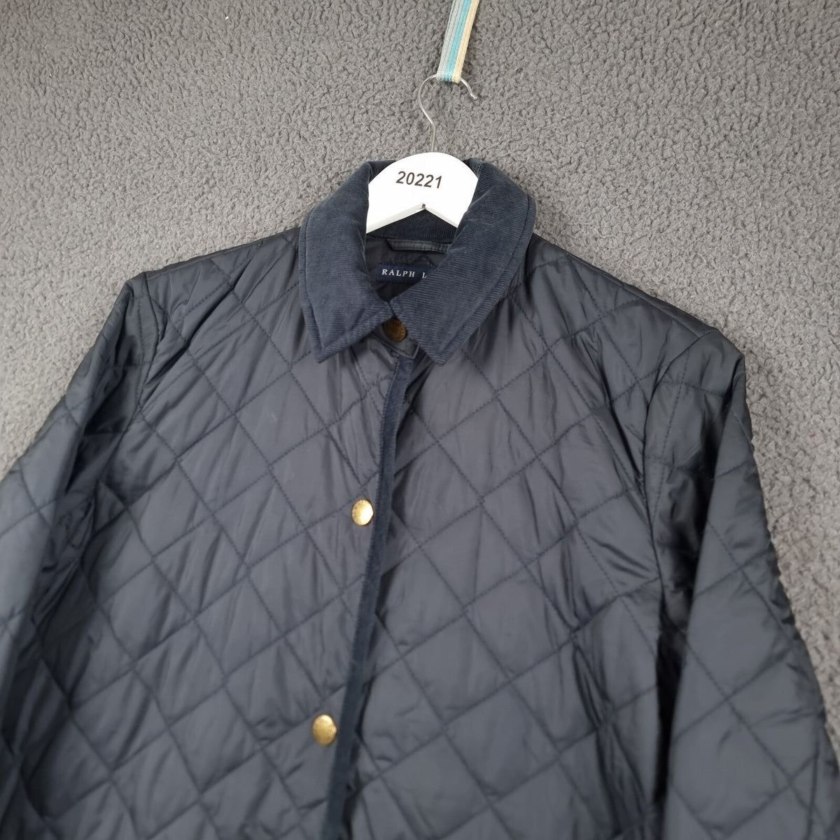 Vintage RALPH LAUREN Jacket Womens S Small Navy Long Quilted Coat Collared 90s