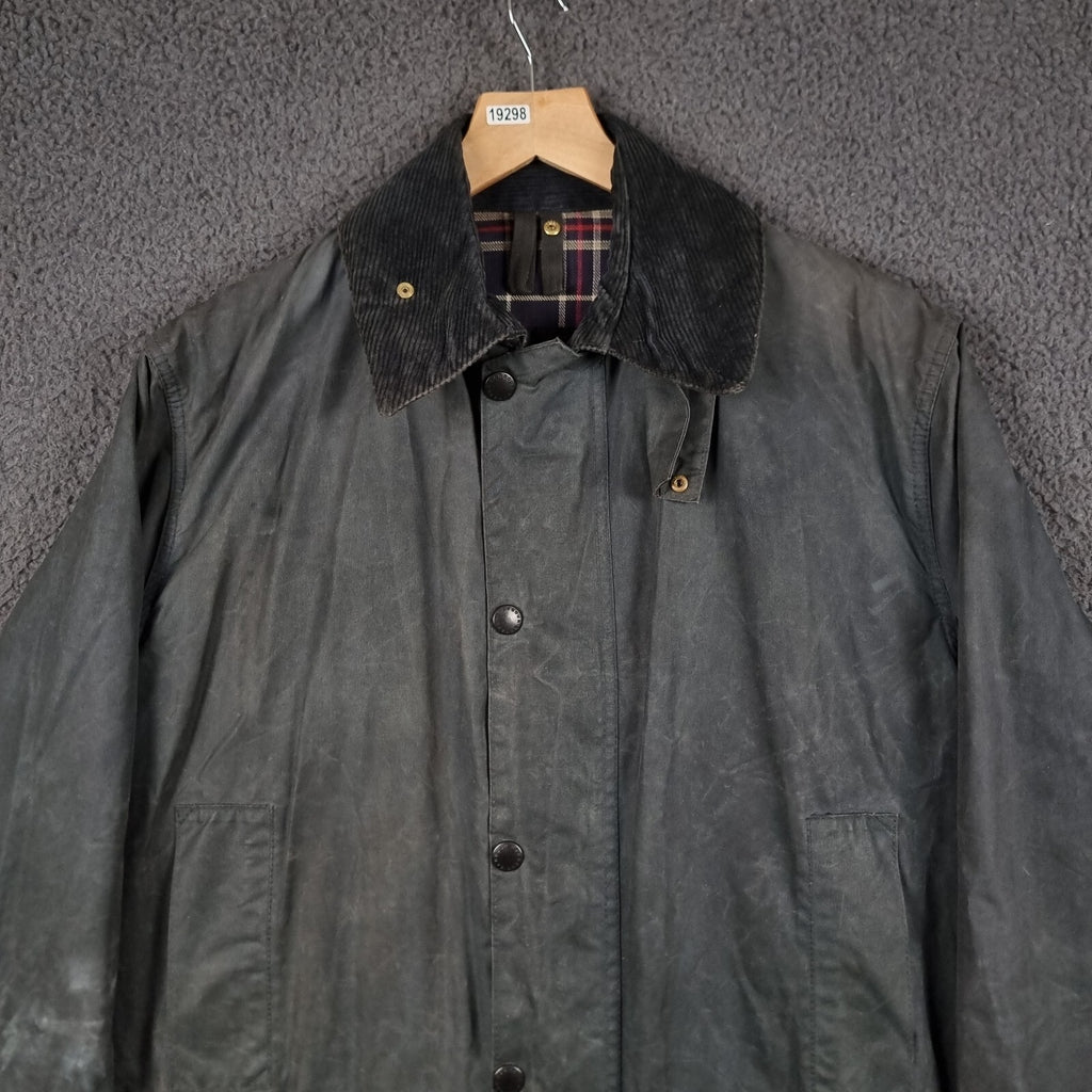 Vintage BARBOUR Border Jacket Mens C36 Navy Wax Waxed Field Coat A205 80s 1989