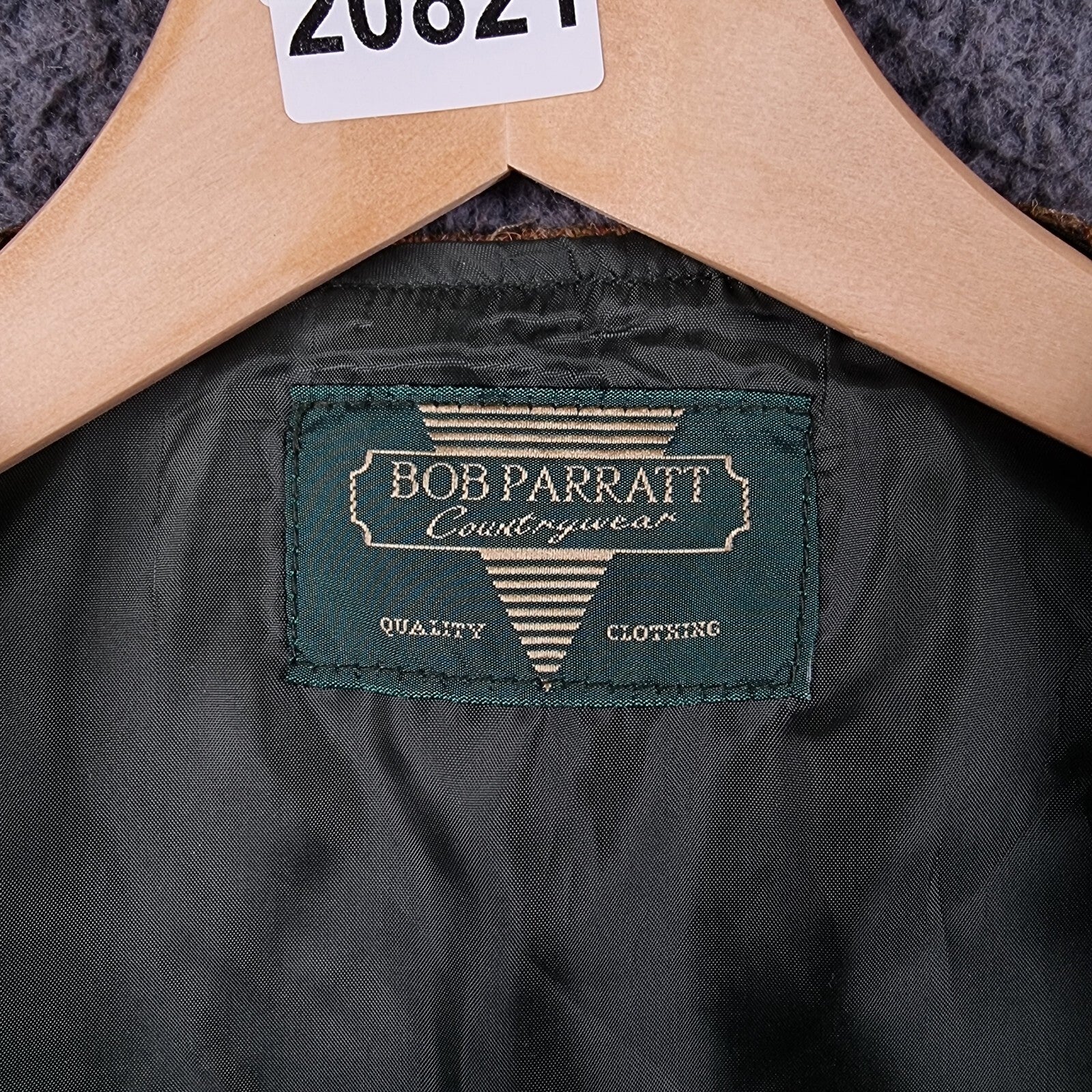 BOB PARRATT Shooting Vest Mens XL Brown 100% Wool Tweed Moleskin Trim Jacket