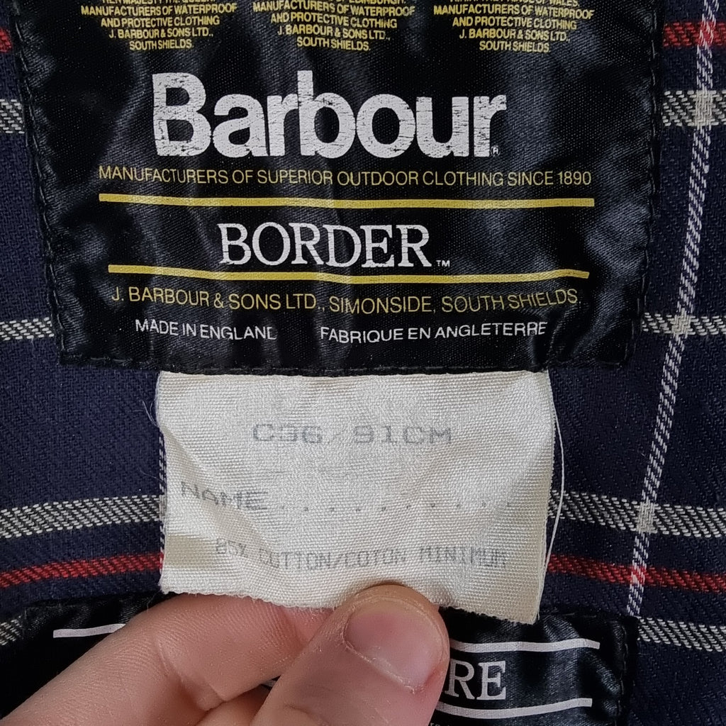Vintage BARBOUR Border Jacket Mens C36 Navy Wax Waxed Field Coat A205 80s 1989