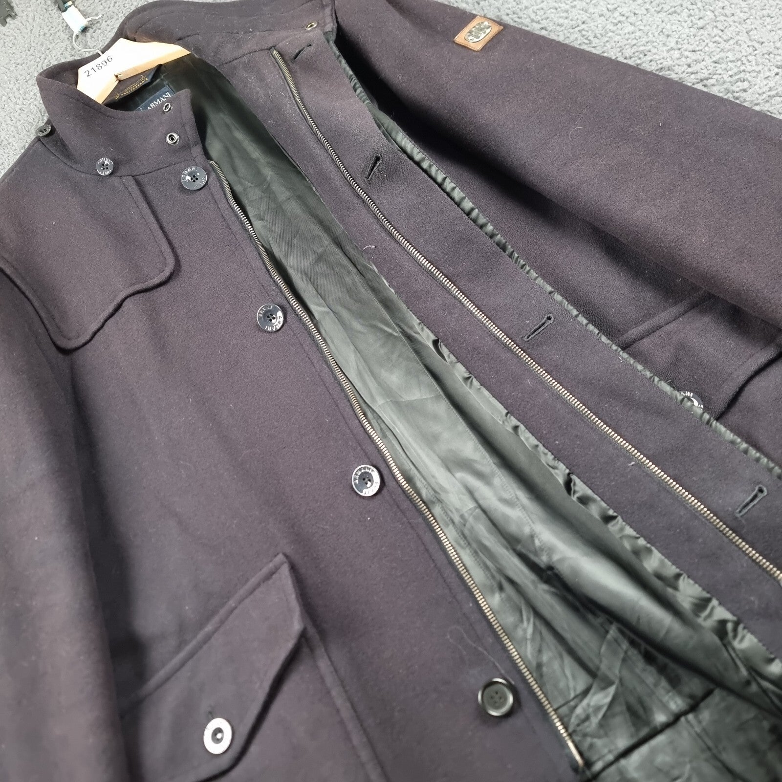 ARMANI JEANS Coat Mens L Large Navy Blue Wool Overcoat Peacoat 30th Anniversary