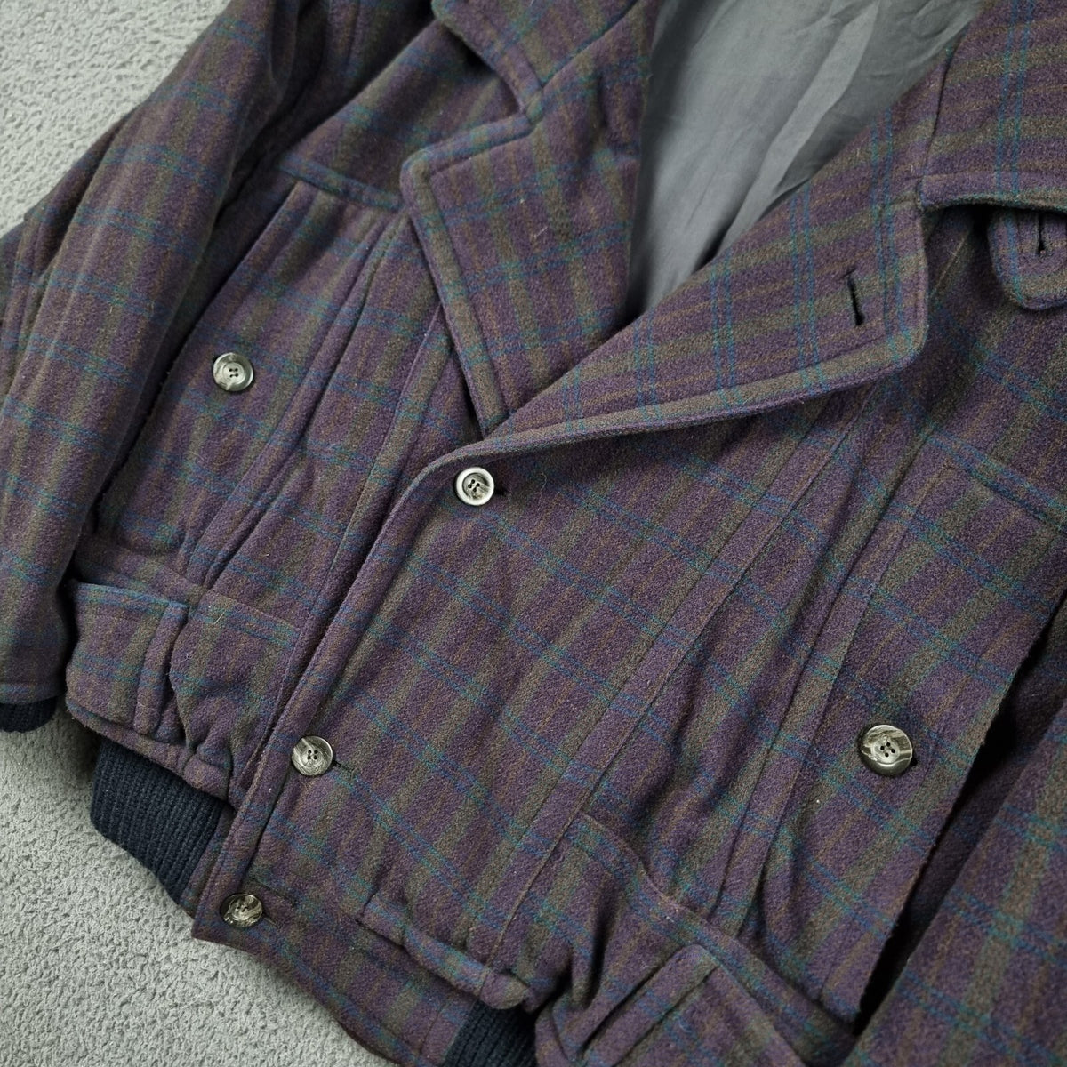 Vintage HUGO BOSS Jacket Mens 48 2XL Purple Check Wool & Cashmere Bomber 80s