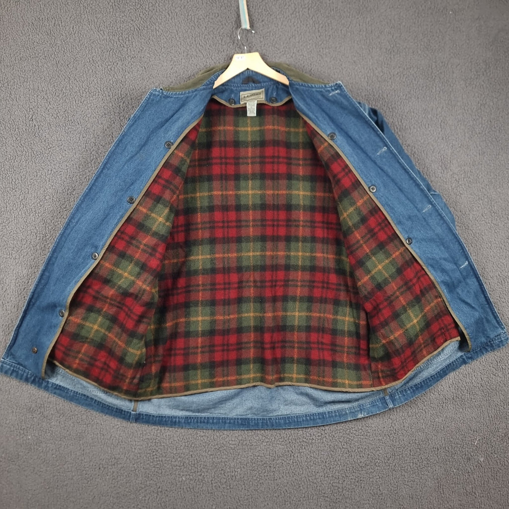 Vintage LL Bean Barn Coat Jacket Mens XL Tall Blue Field Denim Wool Liner 90s