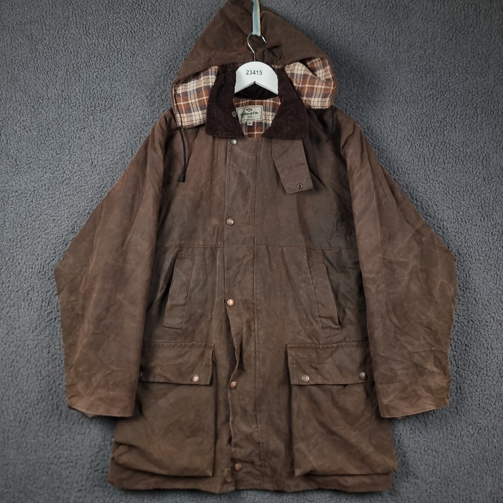 Vintage HOGGS OF FIFE Jacket Mens M Medium Brown Wax Waxed Field Coat Hooded