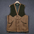 BOB PARRATT Shooting Vest Mens XL Brown 100% Wool Tweed Moleskin Trim Jacket