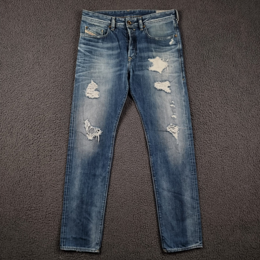 DIESEL Buster Jeans Mens W30 L32 Blue Distressed Regular Slim Tapered Denim