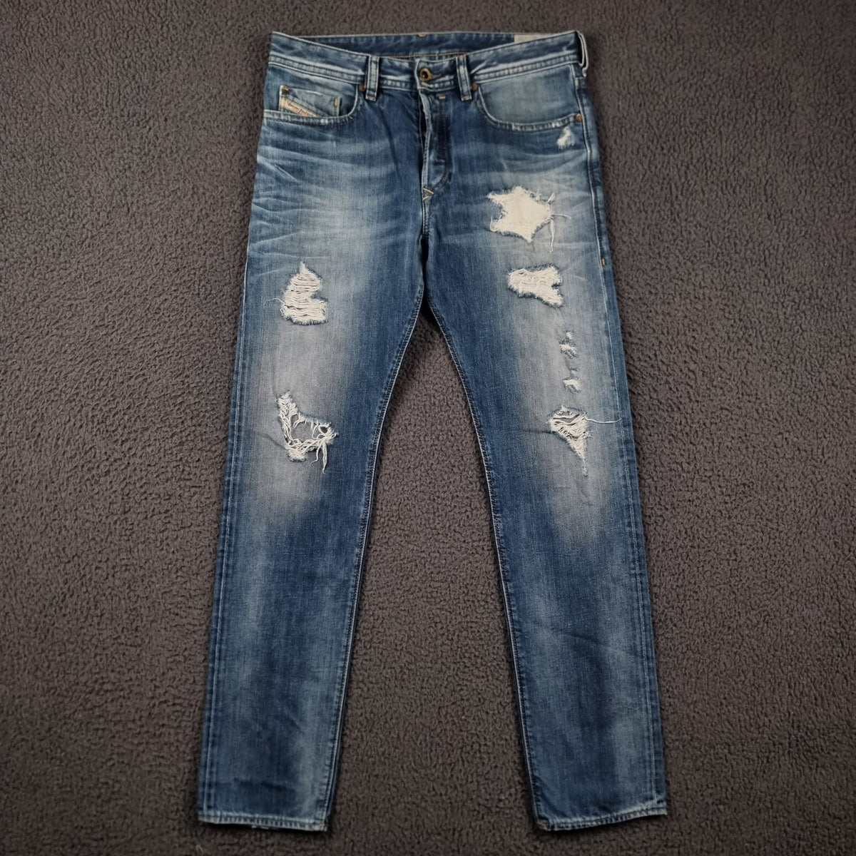 DIESEL Buster Jeans Mens W30 L32 Blue Distressed Regular Slim Tapered Denim