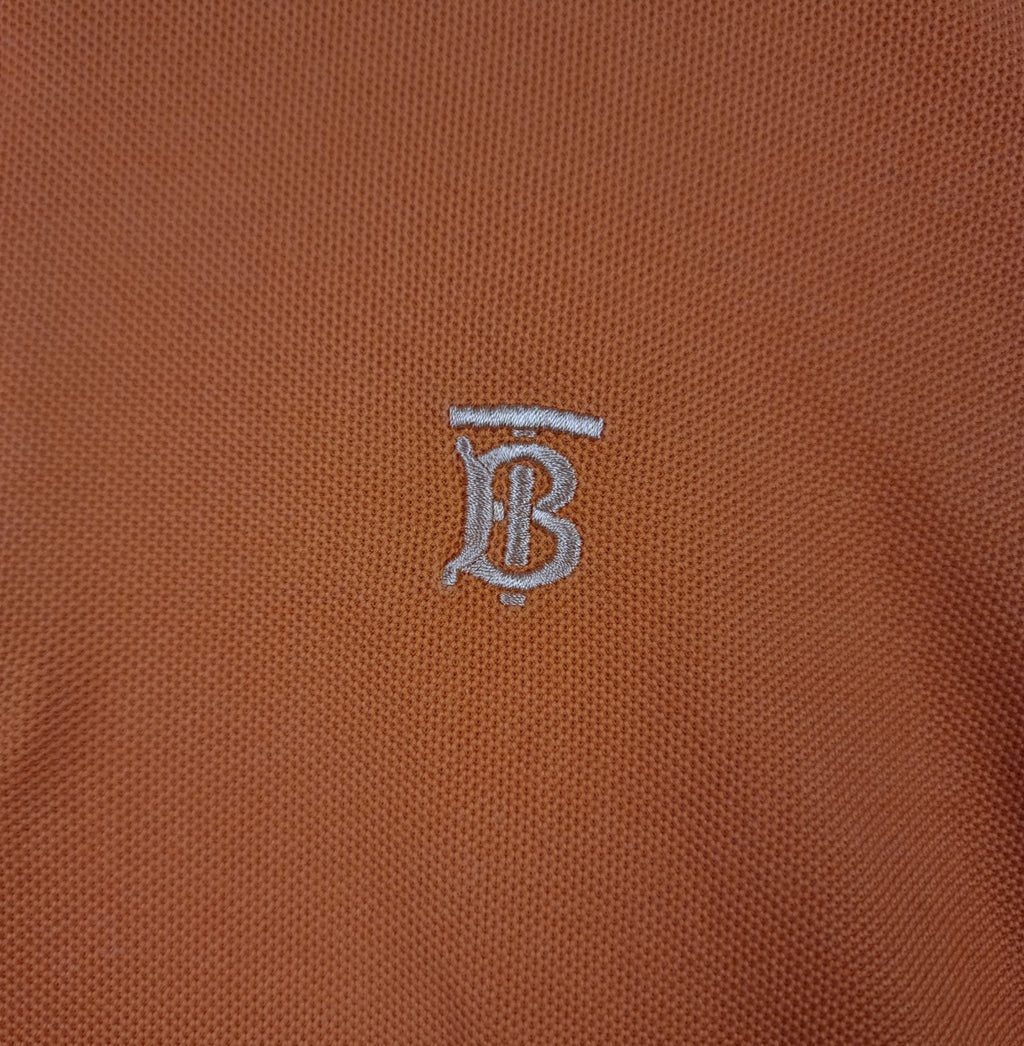 BURBERRY Polo Shirt Mens M Medium Orange Nova Check Short Sleeve Cotton Pique