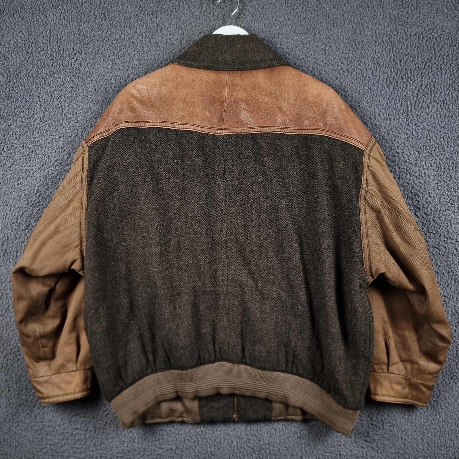 Vintage CAMEL COLLECTION Jacket Mens 3XL Tweed Wool & Leather Field Coat 80s