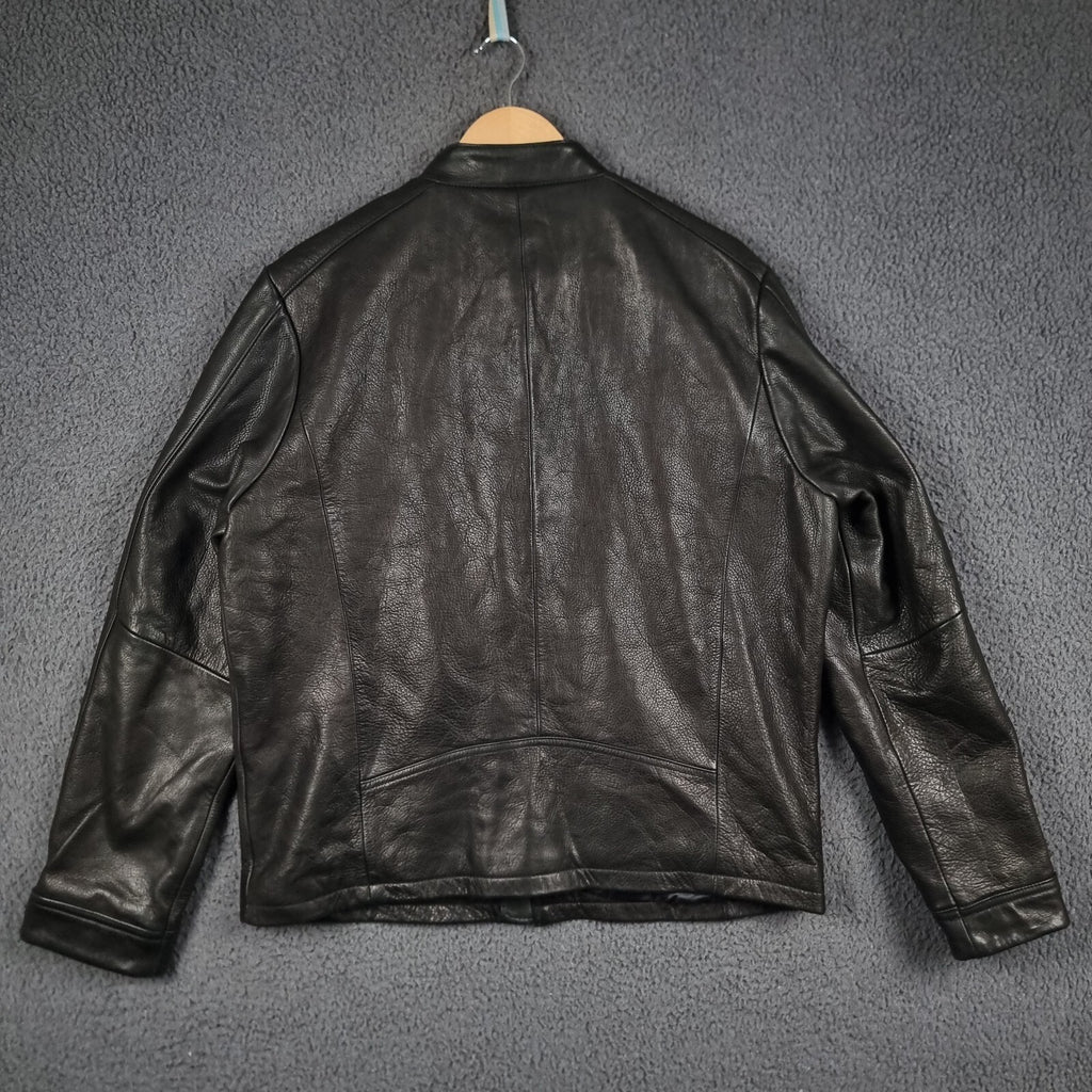 UGG Orlando Leather Jacket Mens L Large Black Racer Biker Bomber Collared Zip