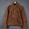 HUGO BOSS Leather Jacket Mens 38R M Medium Brown Goat Suede Military Biker Zip