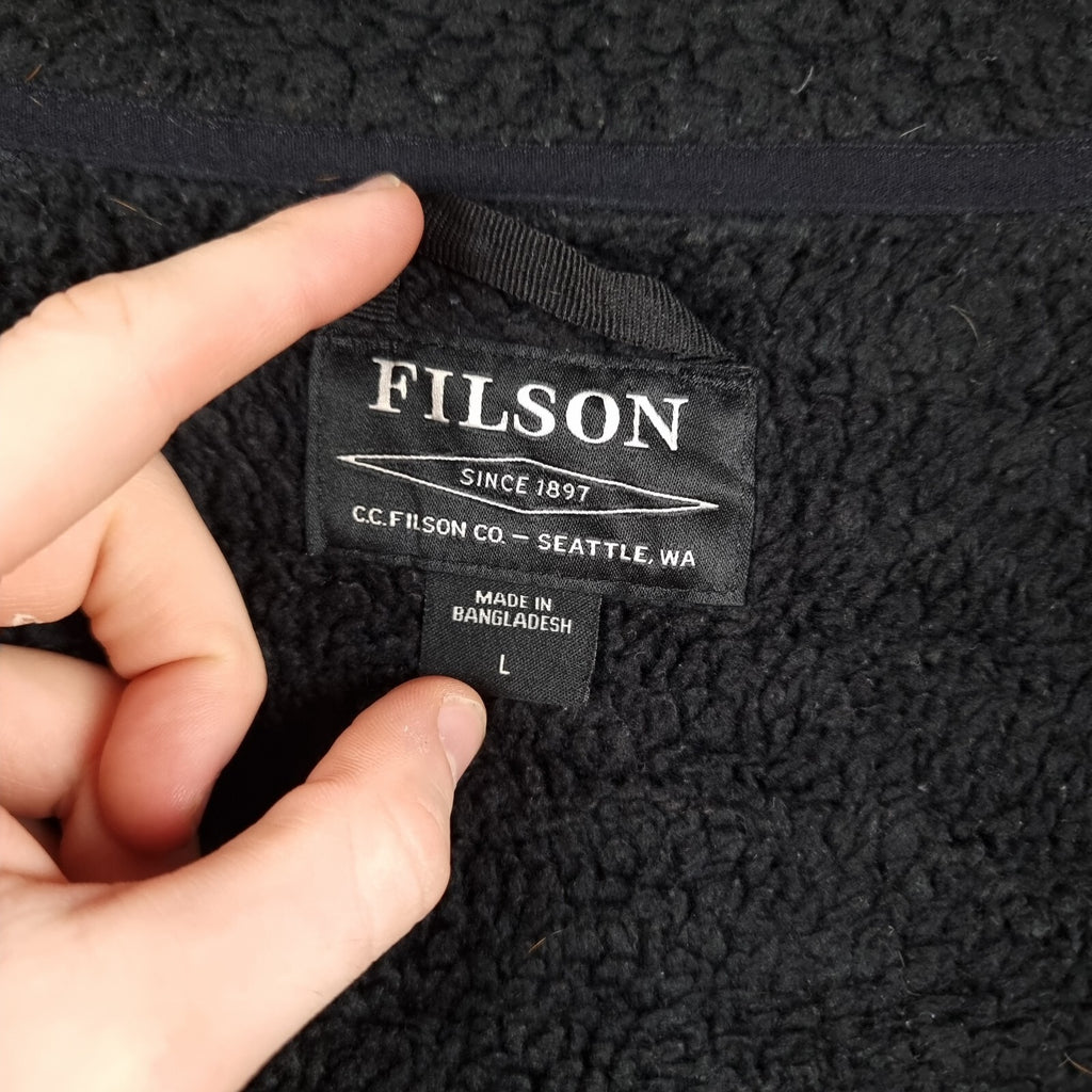 FILSON Jacket Mens L Large Black Sherpa Fleece Polartec Bomber Full Zip