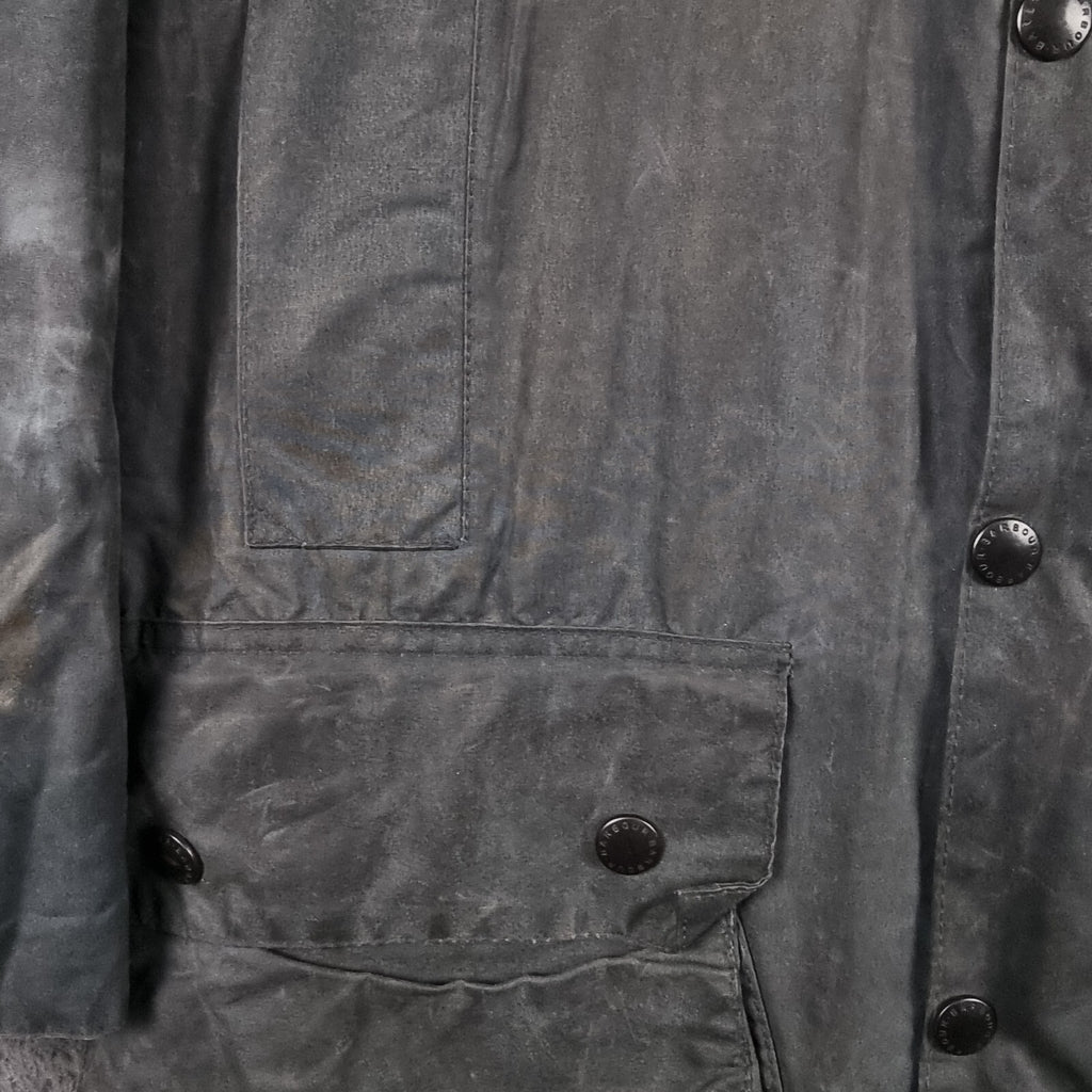 Vintage BARBOUR Border Jacket Mens C36 Navy Wax Waxed Field Coat A205 80s 1989
