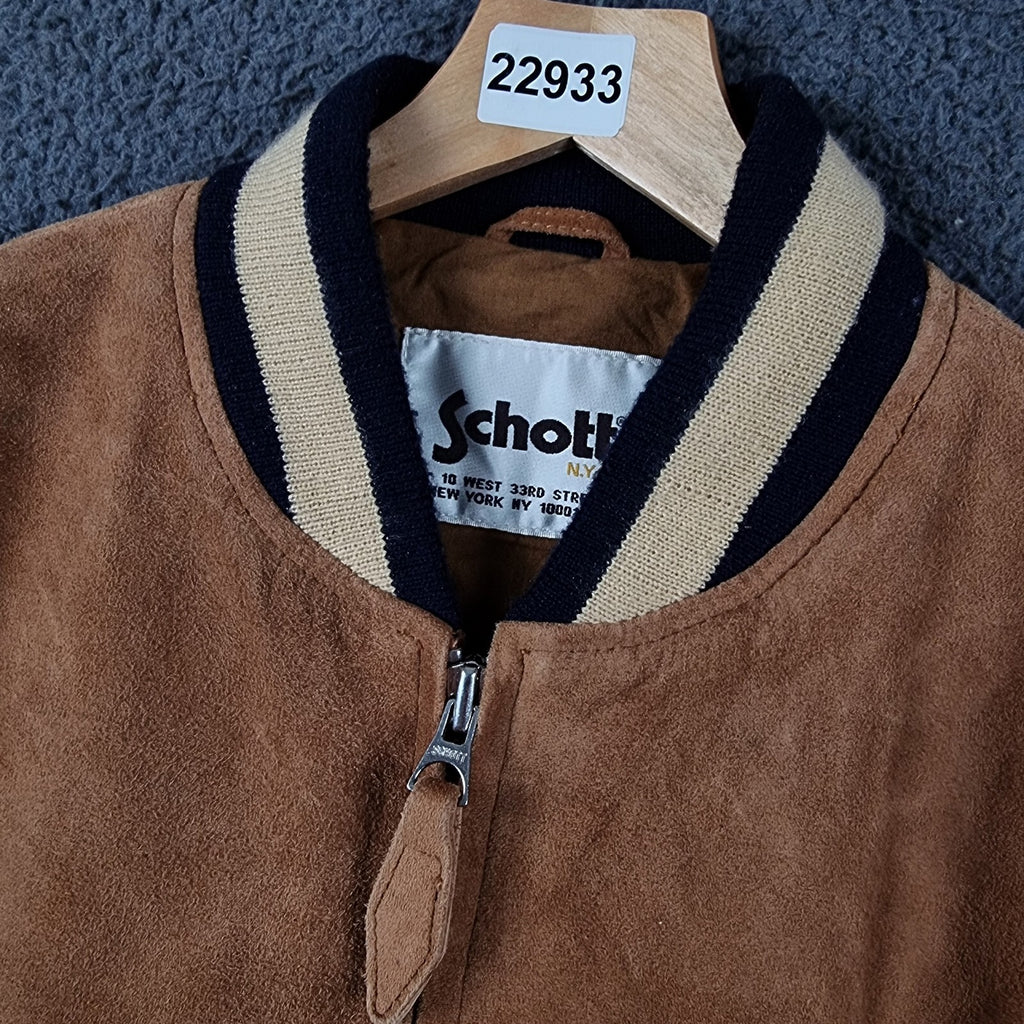 SCHOTT Goat Suede Leather Jacket Mens M Medium Brown Varsity Bomber LC300ST