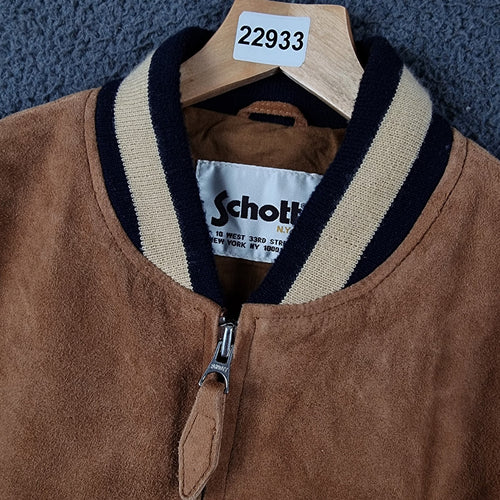 SCHOTT Goat Suede Leather Jacket Mens M Medium Brown Varsity Bomber LC300ST