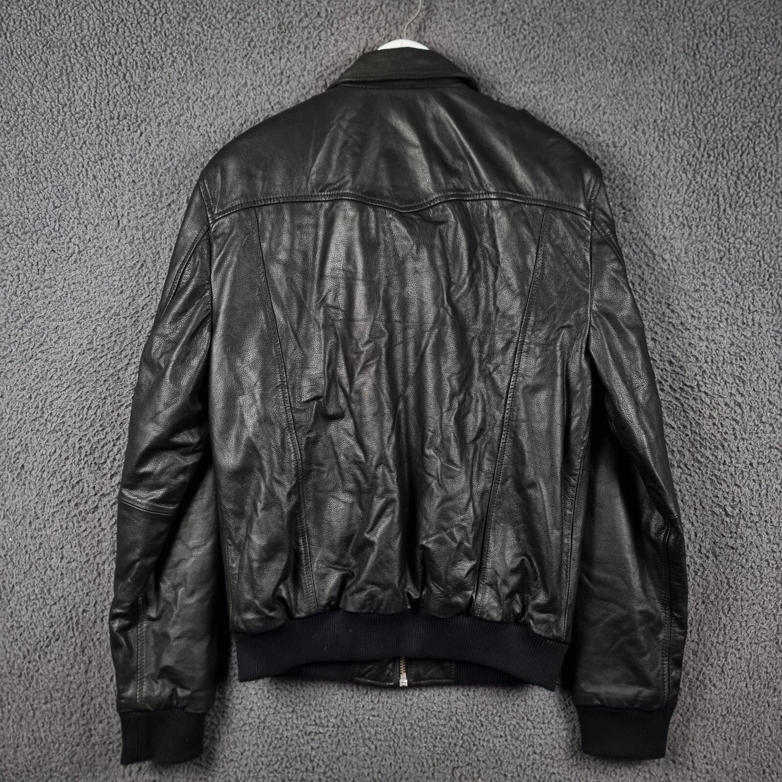 SUPERDRY Leather Jacket Mens L Large Black Biker Bomber Sherpa Lined Super Speed