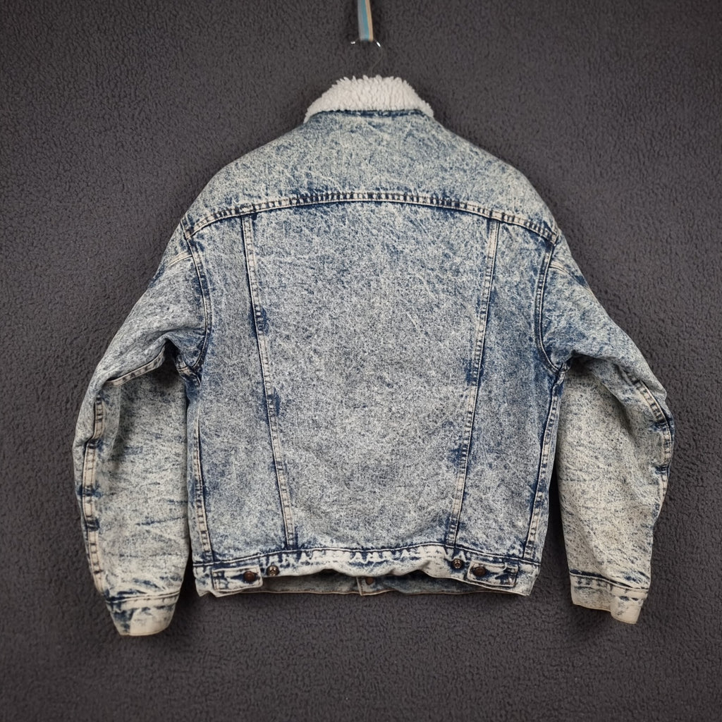 Vintage Levi's Sherpa Jacket Mens M Blue Trucker Acid Wash USA Made 80s Snap