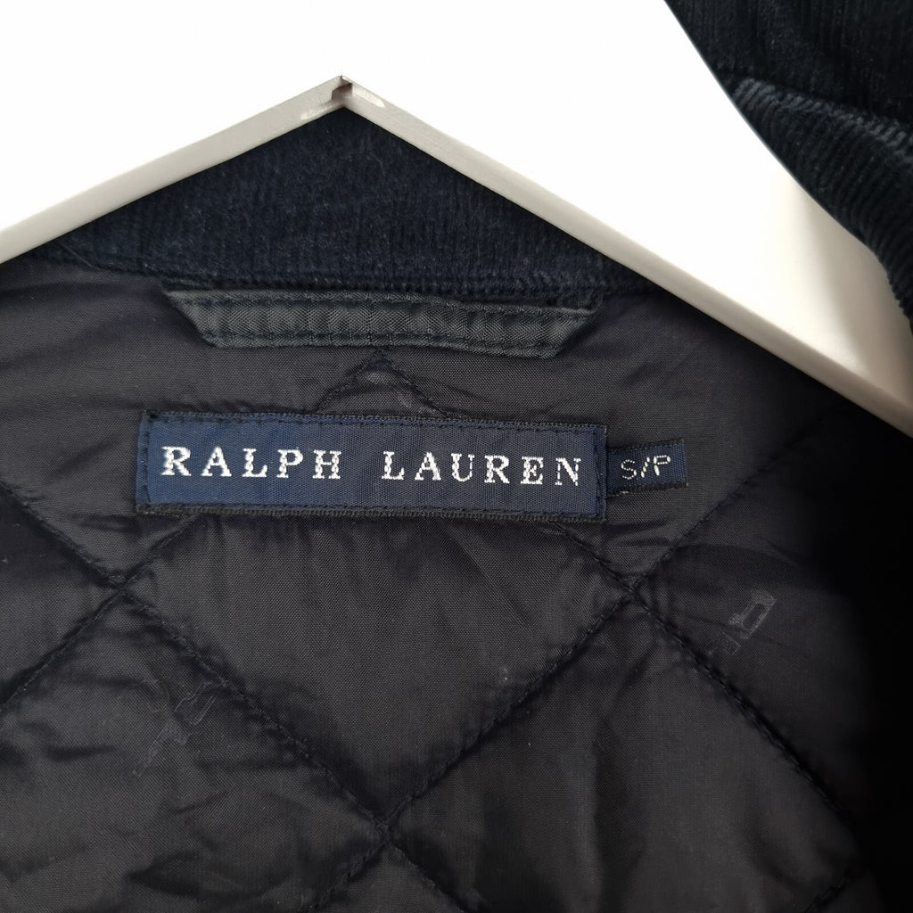 Vintage RALPH LAUREN Jacket Womens S Small Navy Long Quilted Coat Collared 90s