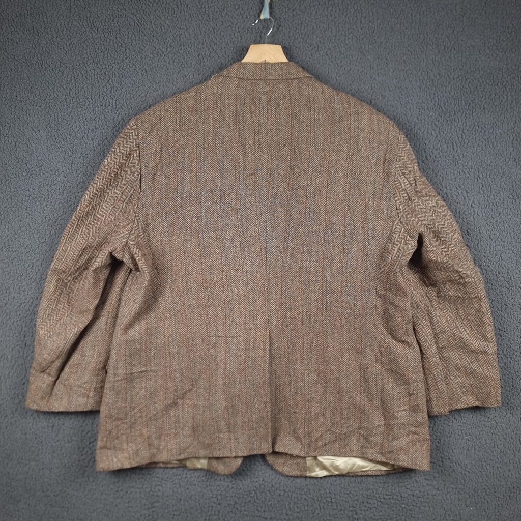 Vintage Woolrich x Harris Tweed Blazer Jacket Mens 52R Brown Herringbone Wool 80s