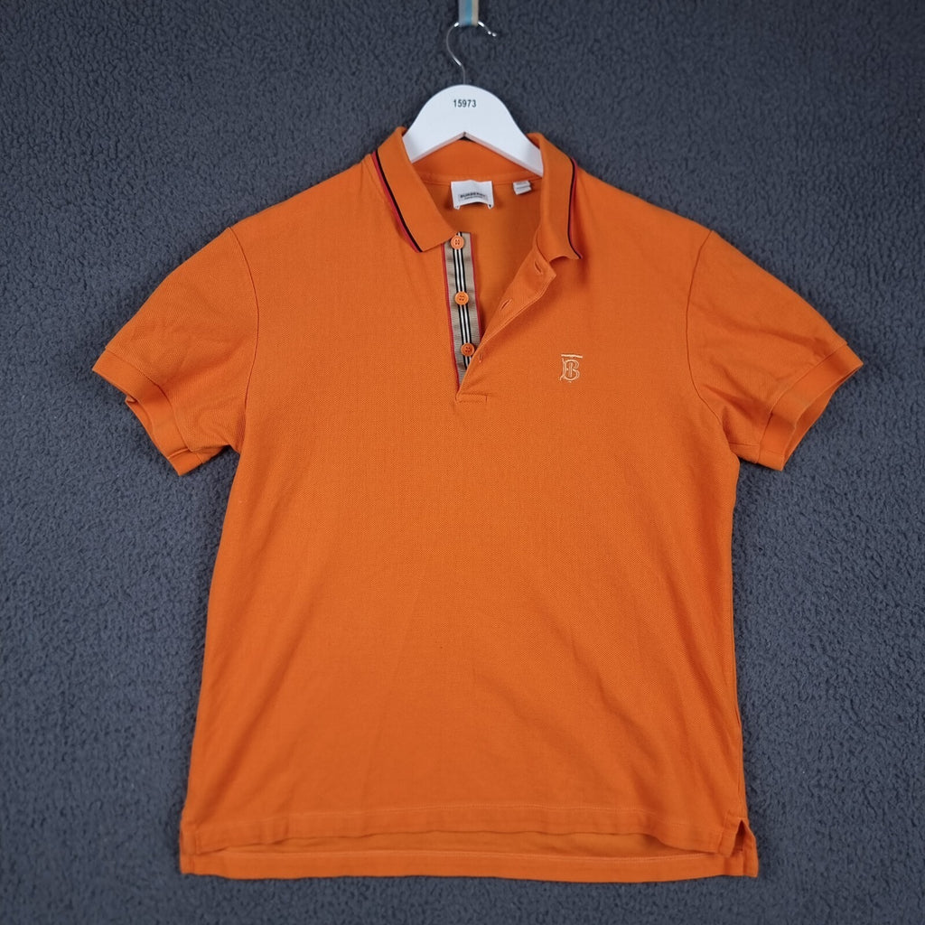 BURBERRY Polo Shirt Mens M Medium Orange Nova Check Short Sleeve Cotton Pique