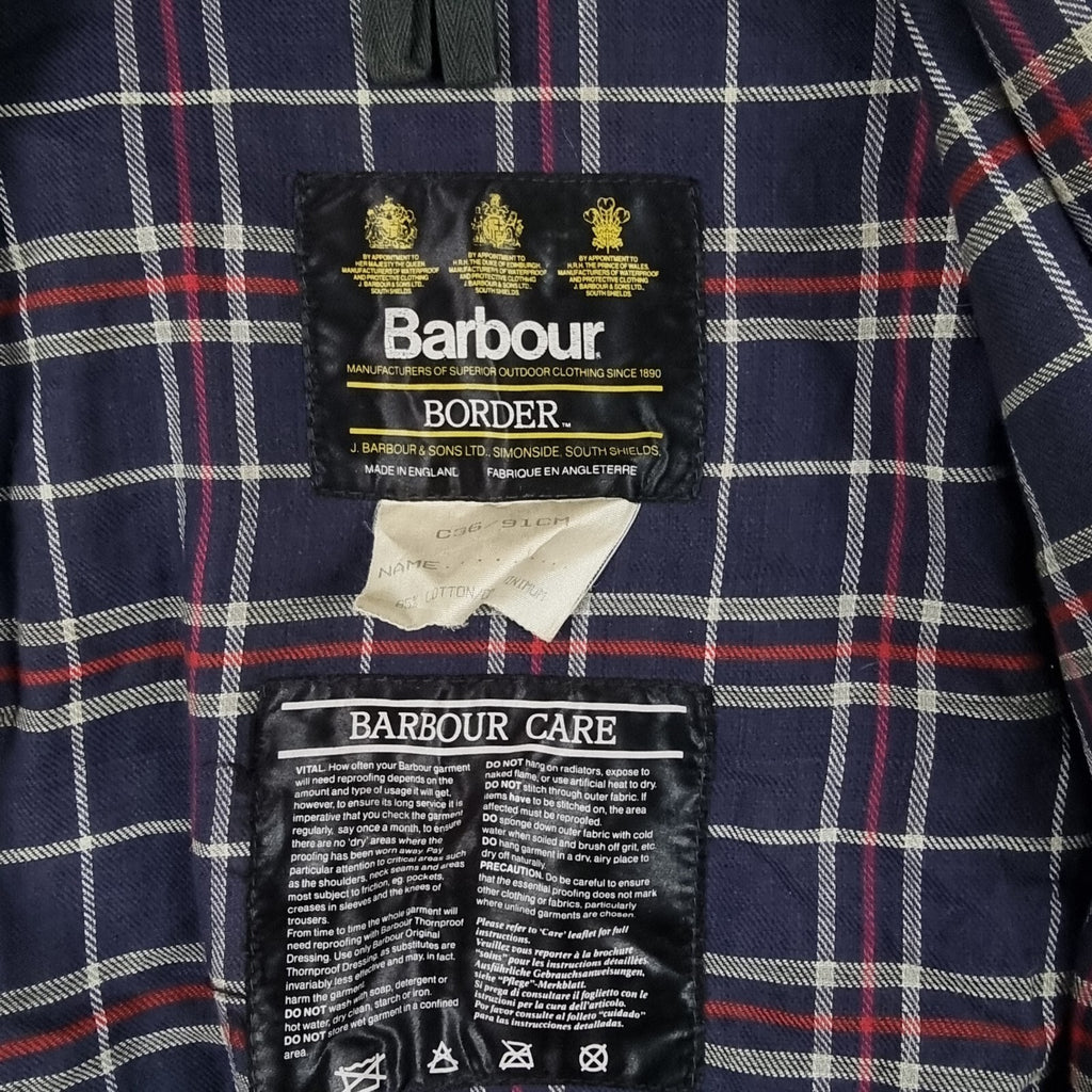 Vintage BARBOUR Border Jacket Mens C36 Navy Wax Waxed Field Coat A205 80s 1989