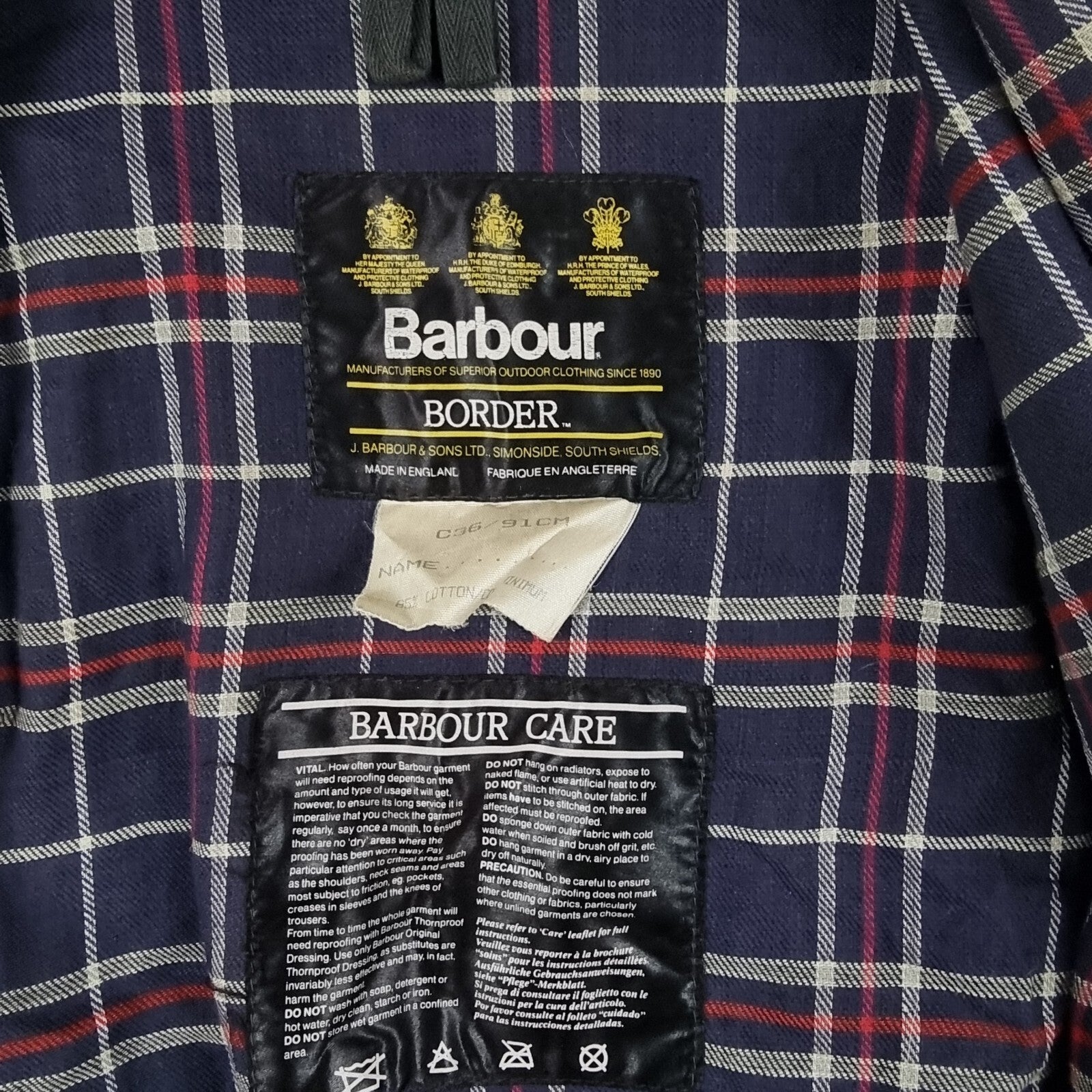 Vintage BARBOUR Border Jacket Mens C36 Navy Wax Waxed Field Coat A205 80s 1989