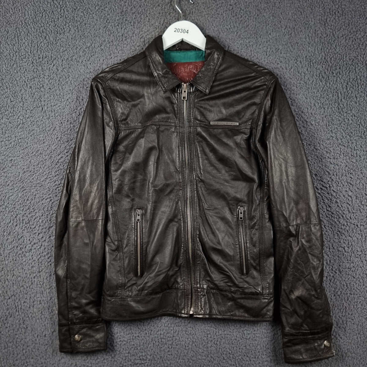 SUPERDRY Leather Jacket Mens S Small Brown Racer Biker Bomber Zip Speed Sport