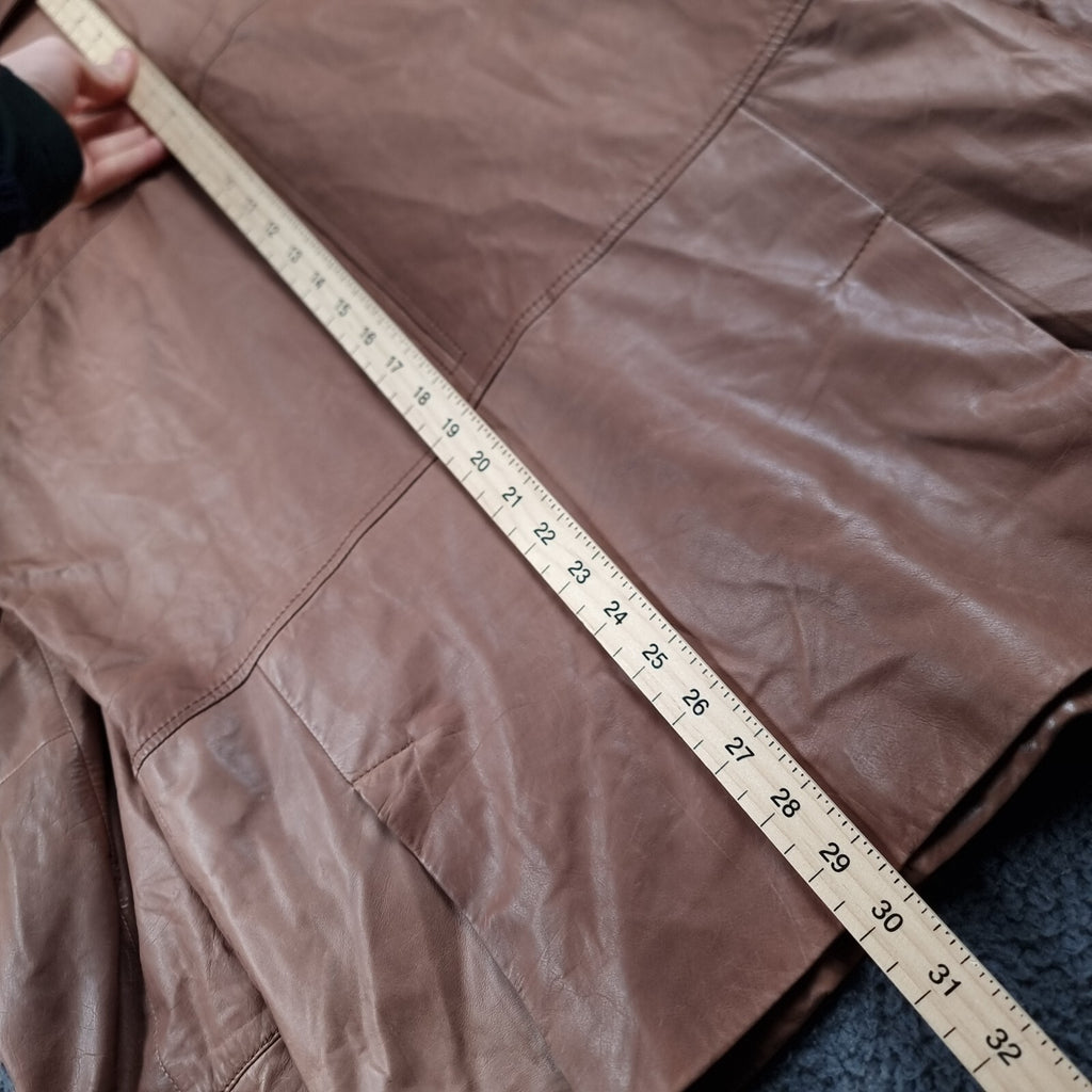 HUGO BOSS Leather Jacket Mens 40R L Large Brown Nappa Calfskin Soft Coat