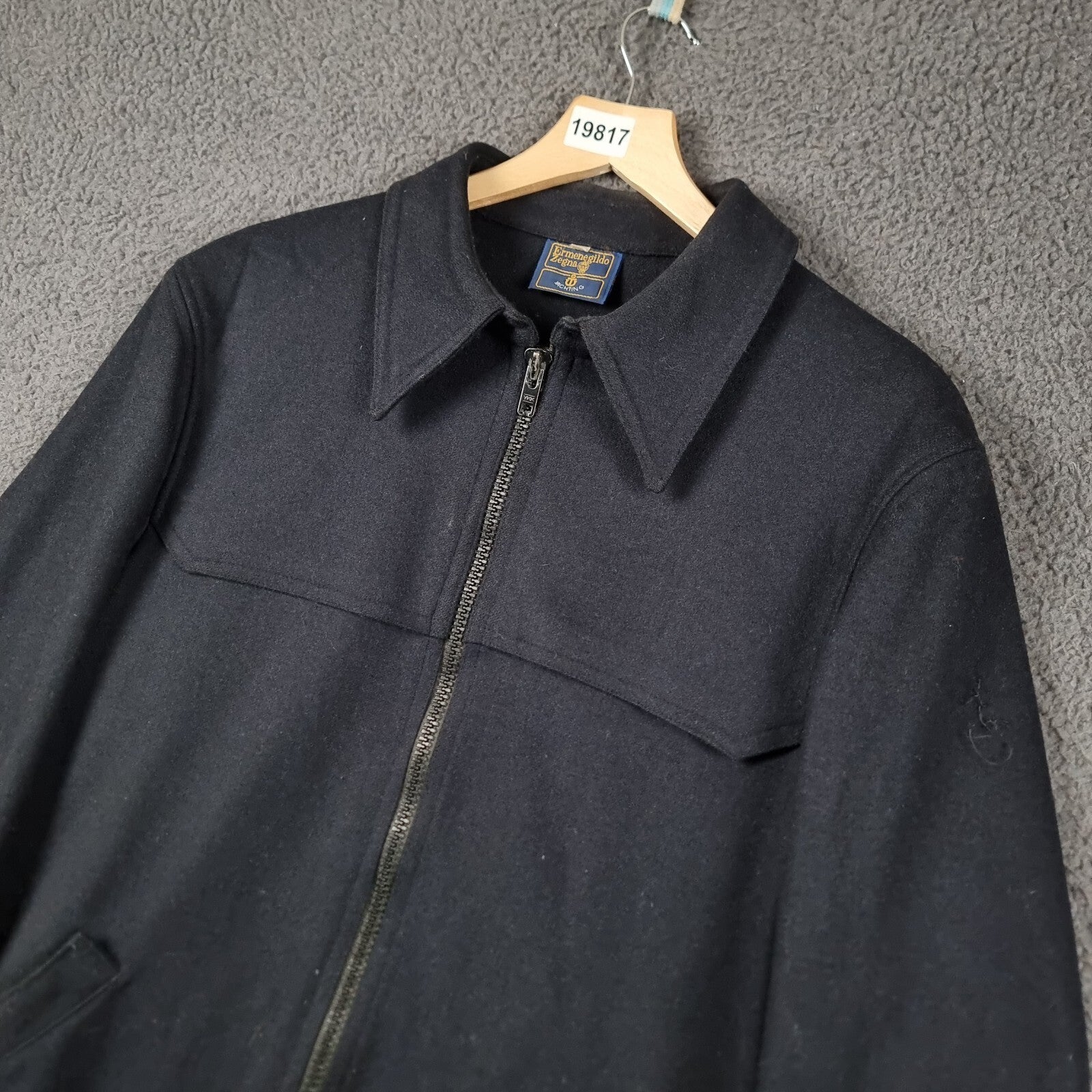 Vintage ERMENEGILDO ZEGNA Yachting Jacket Mens L Large Wool Collared Zip 80s