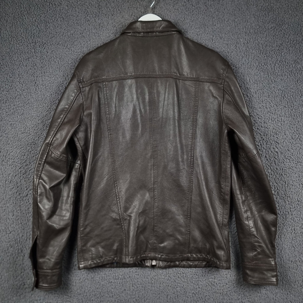 Superdry Leather Jacket Mens L Large Brown Hero Benjamin Biker Bomber Motorcycle
