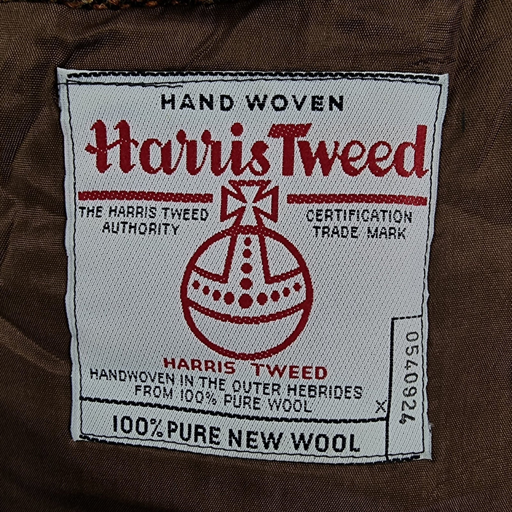 Harris Tweed Blazer Jacket Mens 40 Brown Herringbone Leather Elbow Patch Sport Coat Atwardson