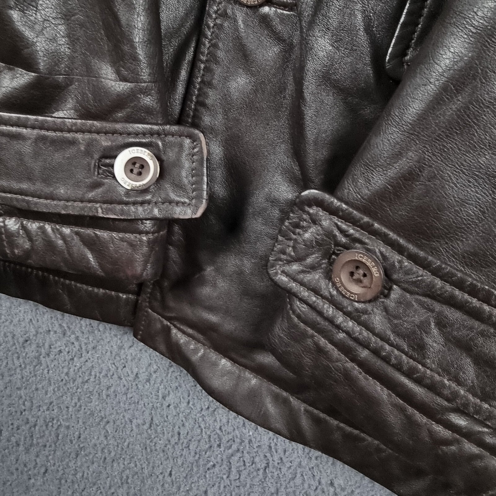 Vintage ICEBERG Leather Jacket Mens L Large 40 Brown Shearling Collar Wool Lined