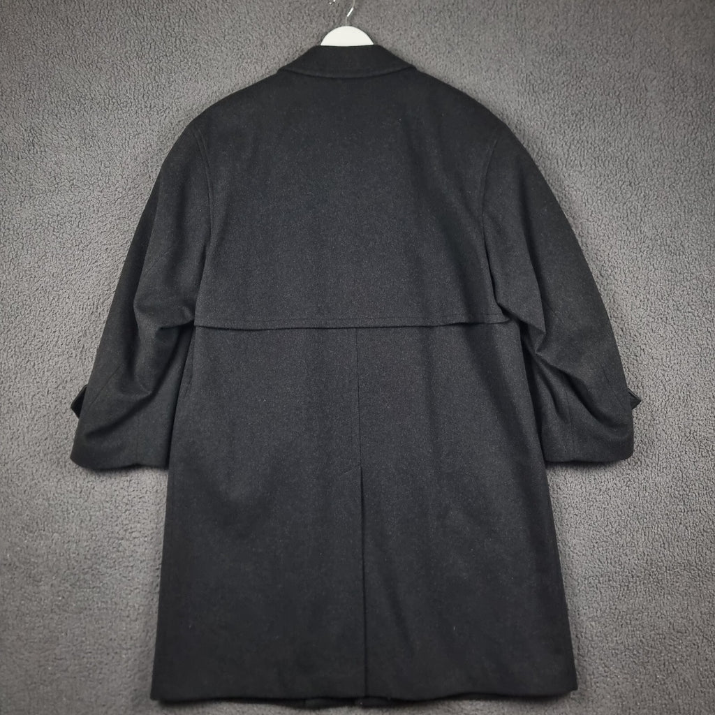 BUGATTI Coat Mens 2XL Black Alpen Loden Wool Long Trench Overcoat Collared