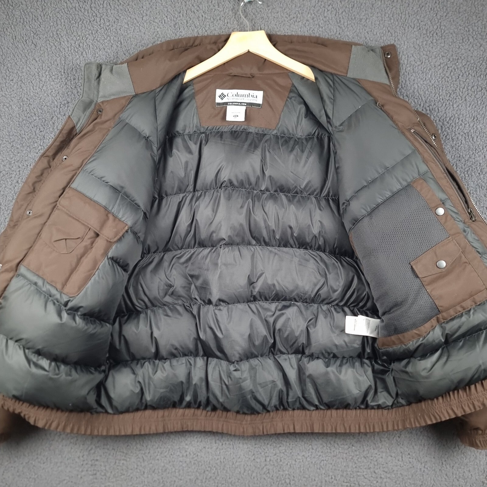 Columbia Jacket Mens 2XL Brown Down Fill Waterproof Puffer Bomber Multi Pocket
