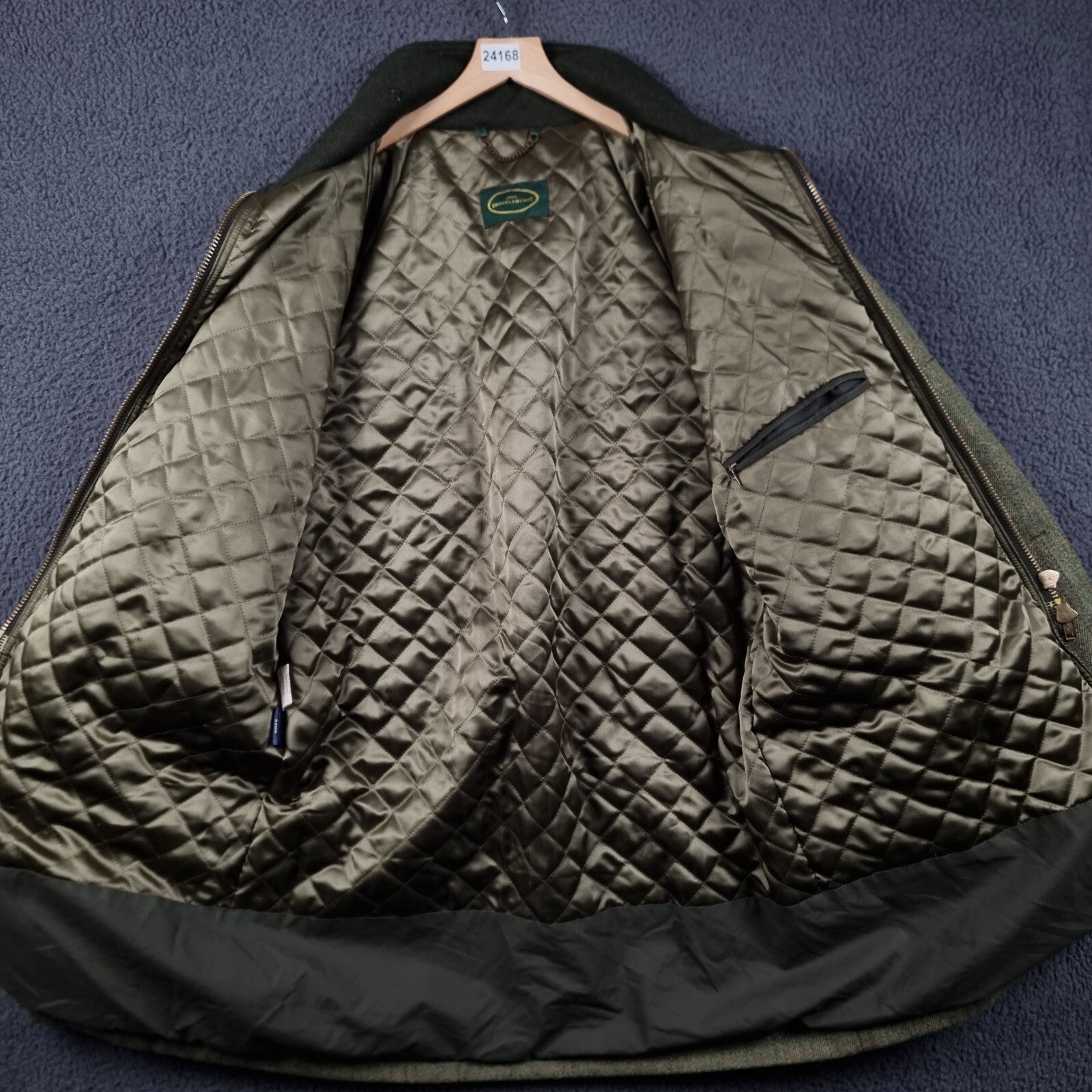 JOHN BROCKLEHURST Jacket Mens L Large Green Check Tweed 100% Wool Shooting Coat
